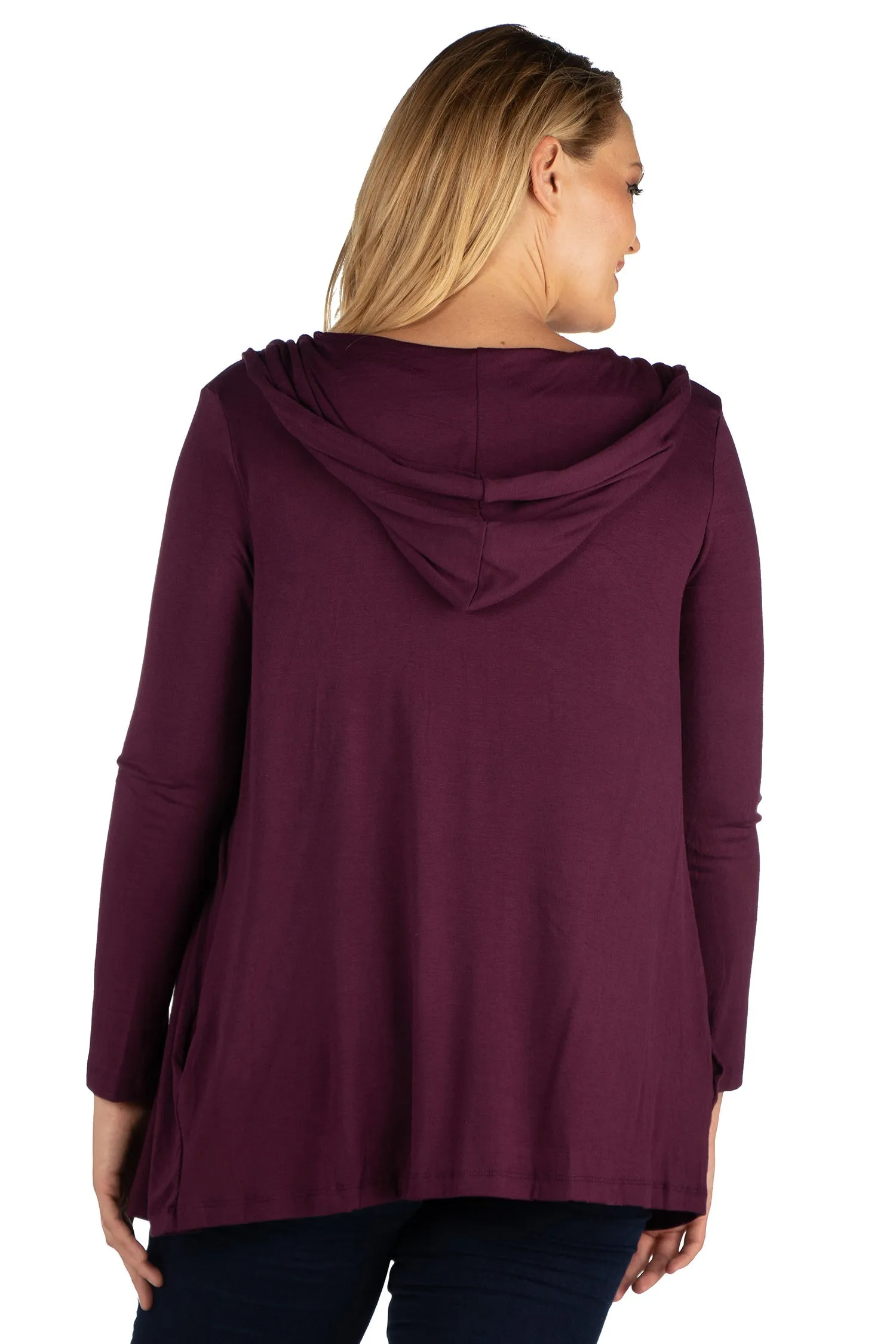 Open Front Lightweight Hooded Plus Size Cardigan