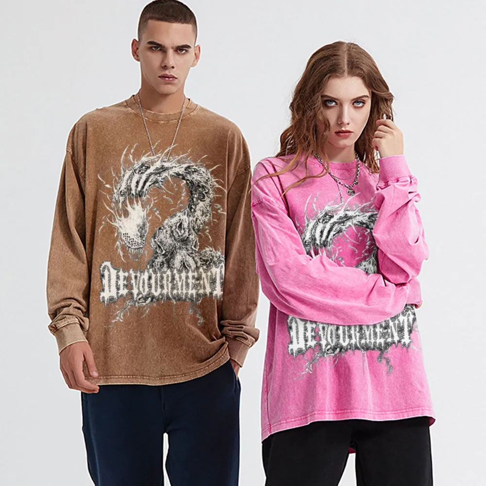 Oversized Vintage Washed Gothic Dragon Graphic Sweatshirt