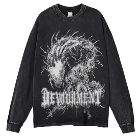 Oversized Vintage Washed Gothic Dragon Graphic Sweatshirt