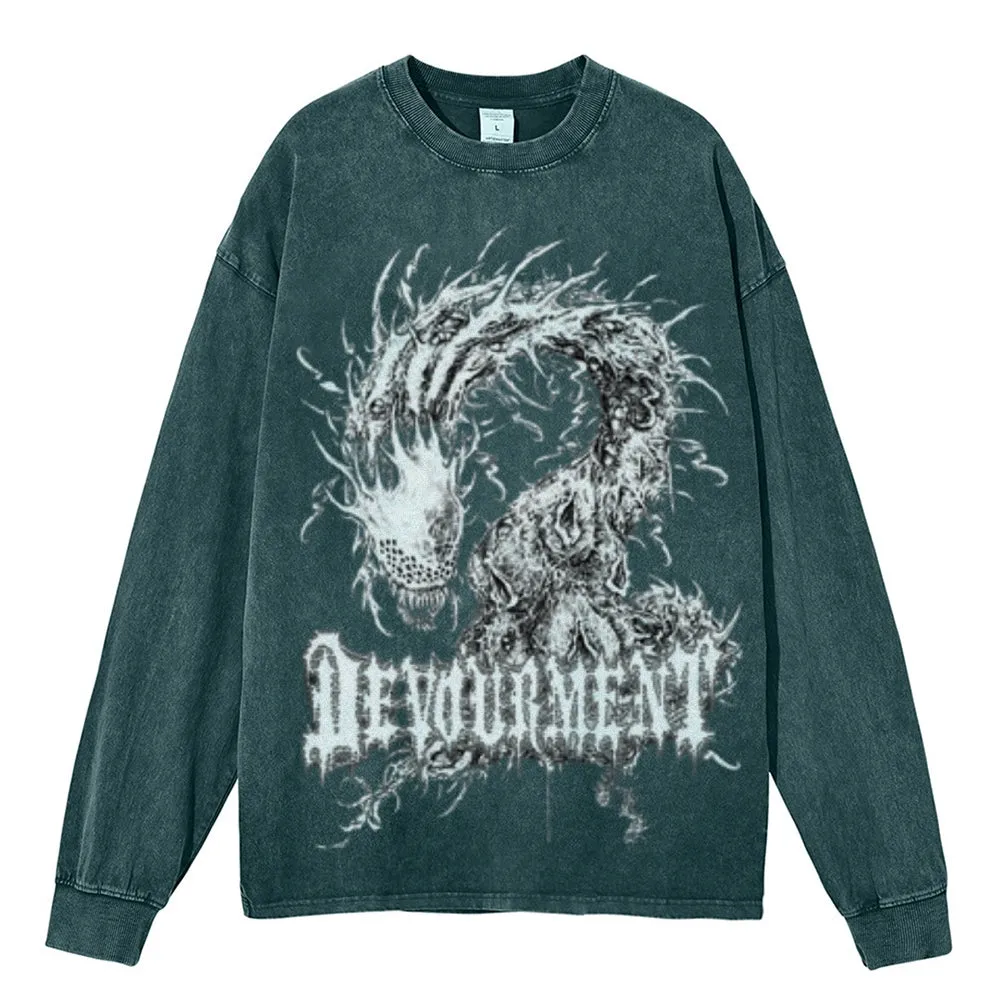 Oversized Vintage Washed Gothic Dragon Graphic Sweatshirt