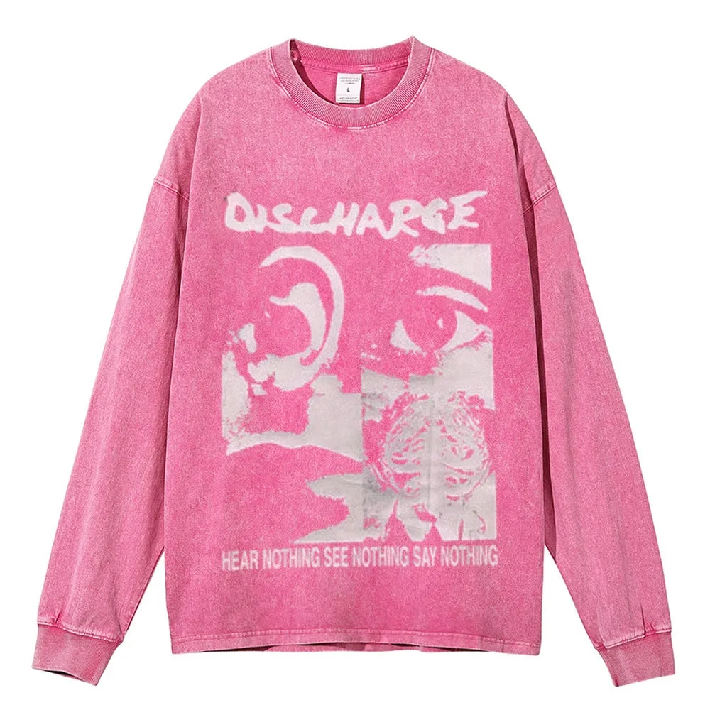 Oversized Vintage Washed Hear Nothing Graphic Sweatshirt