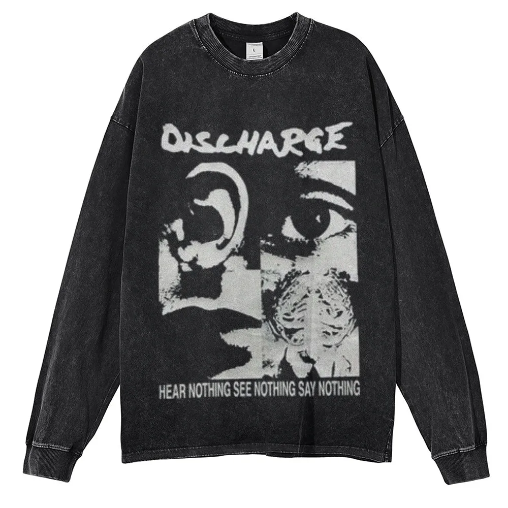 Oversized Vintage Washed Hear Nothing Graphic Sweatshirt