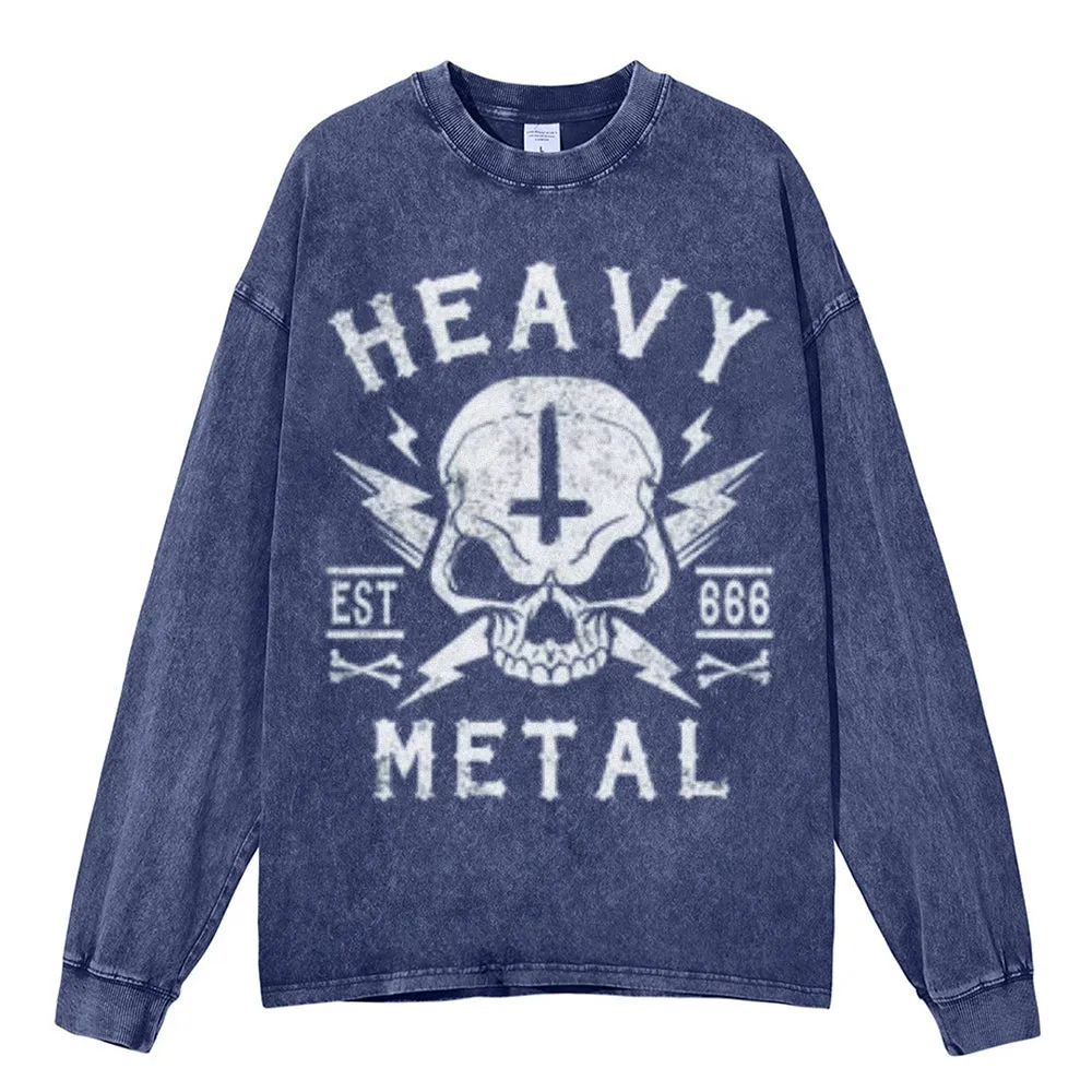 Oversized Vintage Washed Heavy Metal Skull Graphic Sweatshirt