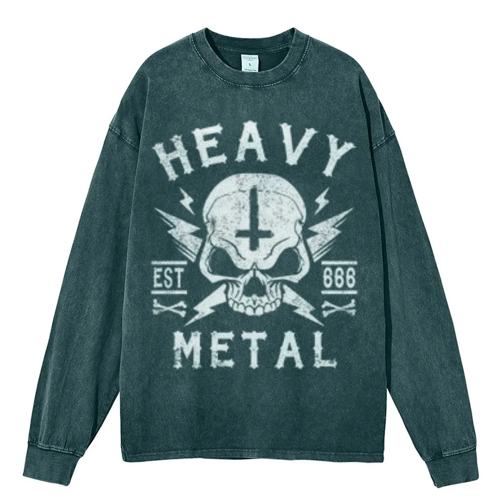 Oversized Vintage Washed Heavy Metal Skull Graphic Sweatshirt