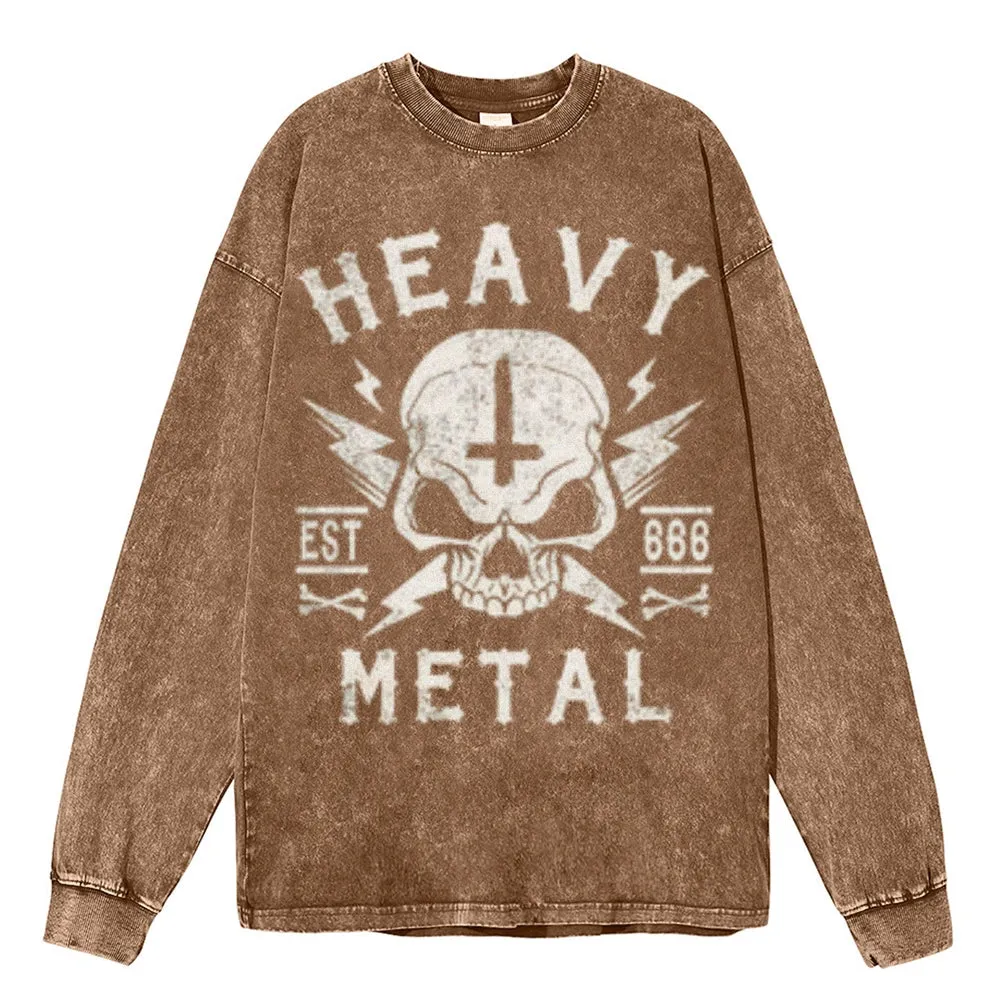 Oversized Vintage Washed Heavy Metal Skull Graphic Sweatshirt