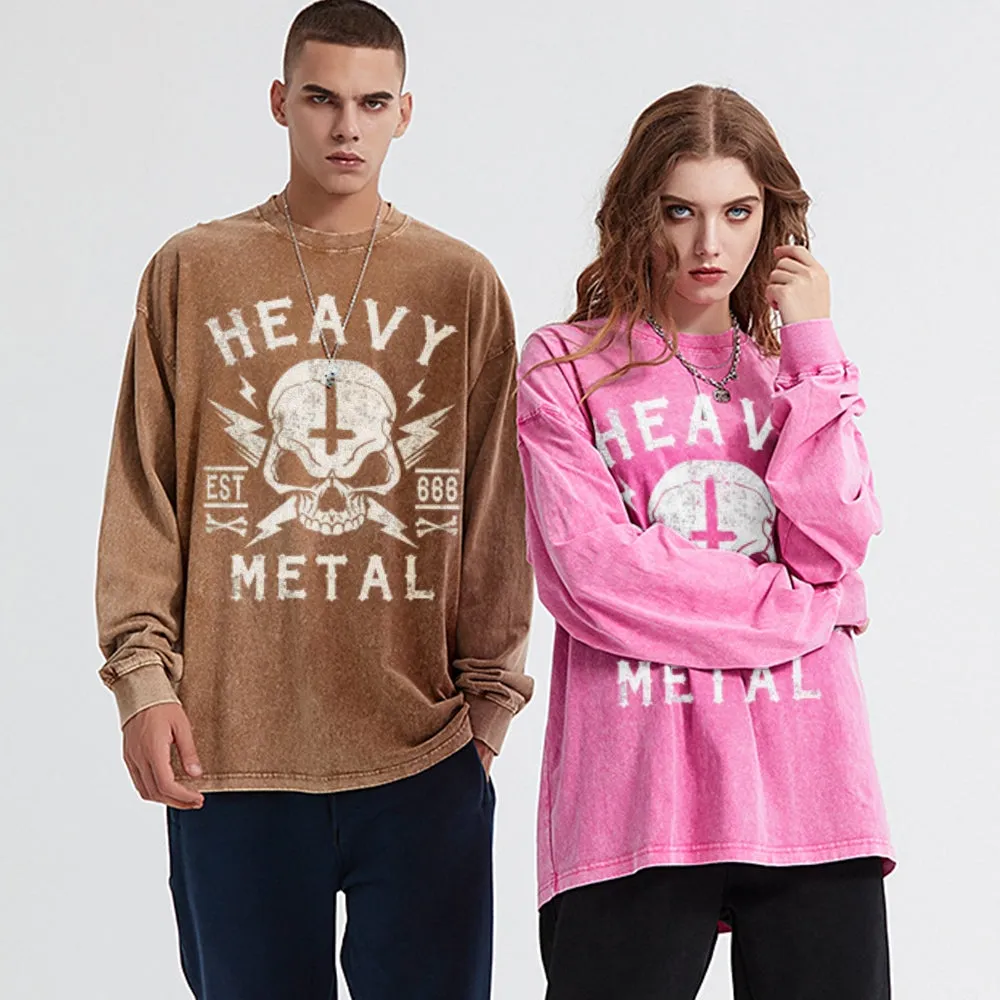 Oversized Vintage Washed Heavy Metal Skull Graphic Sweatshirt