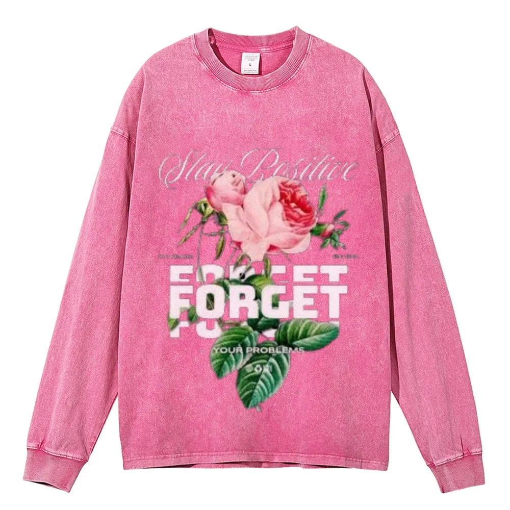 Oversized Vintage Washed Rose Slogan Graphic Sweatshirt