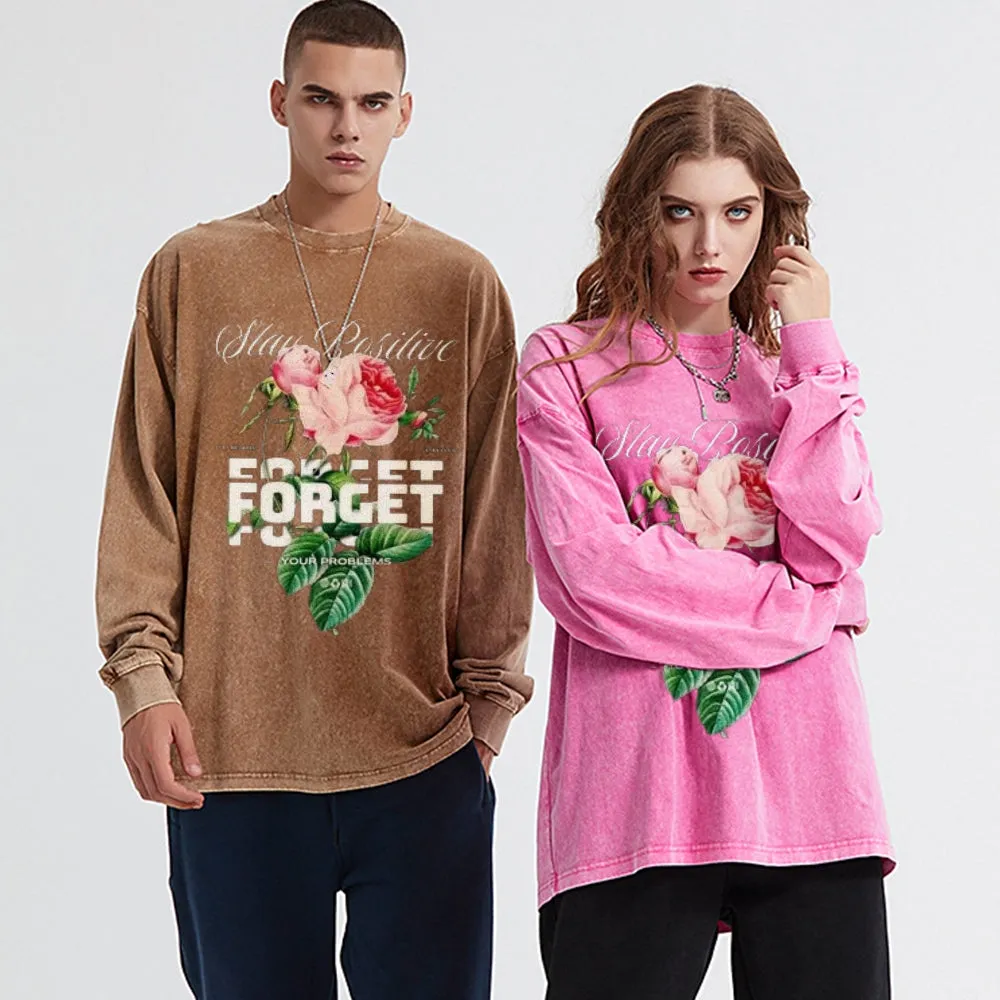 Oversized Vintage Washed Rose Slogan Graphic Sweatshirt