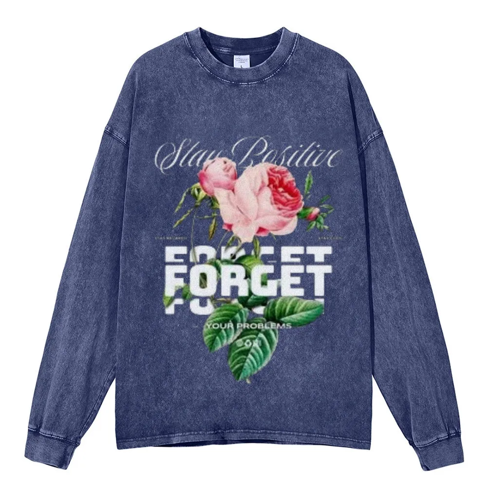 Oversized Vintage Washed Rose Slogan Graphic Sweatshirt