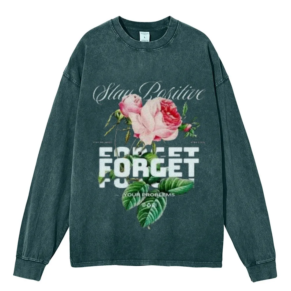 Oversized Vintage Washed Rose Slogan Graphic Sweatshirt