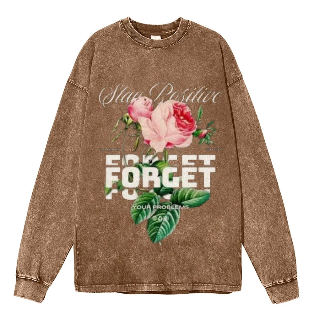 Oversized Vintage Washed Rose Slogan Graphic Sweatshirt