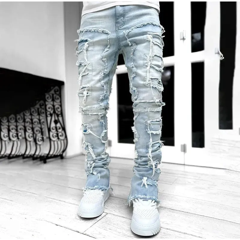 Patch Jeans For Men Patchwork Long Pants*