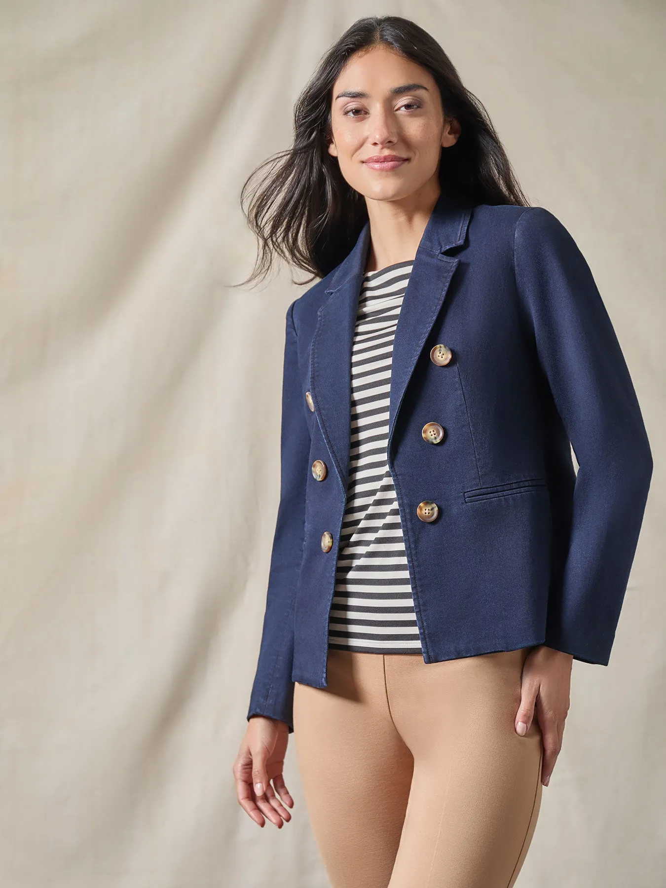 Petite Denim Faux Double-Breasted Jacket