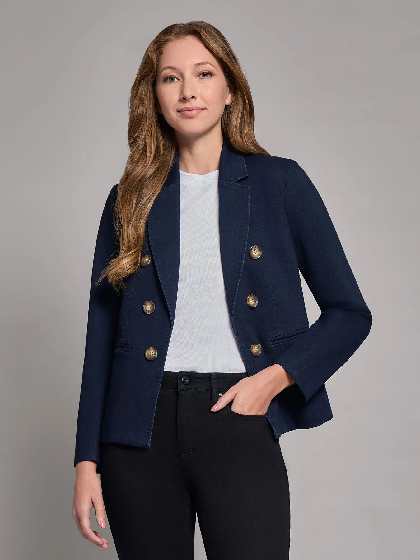 Petite Denim Faux Double-Breasted Jacket