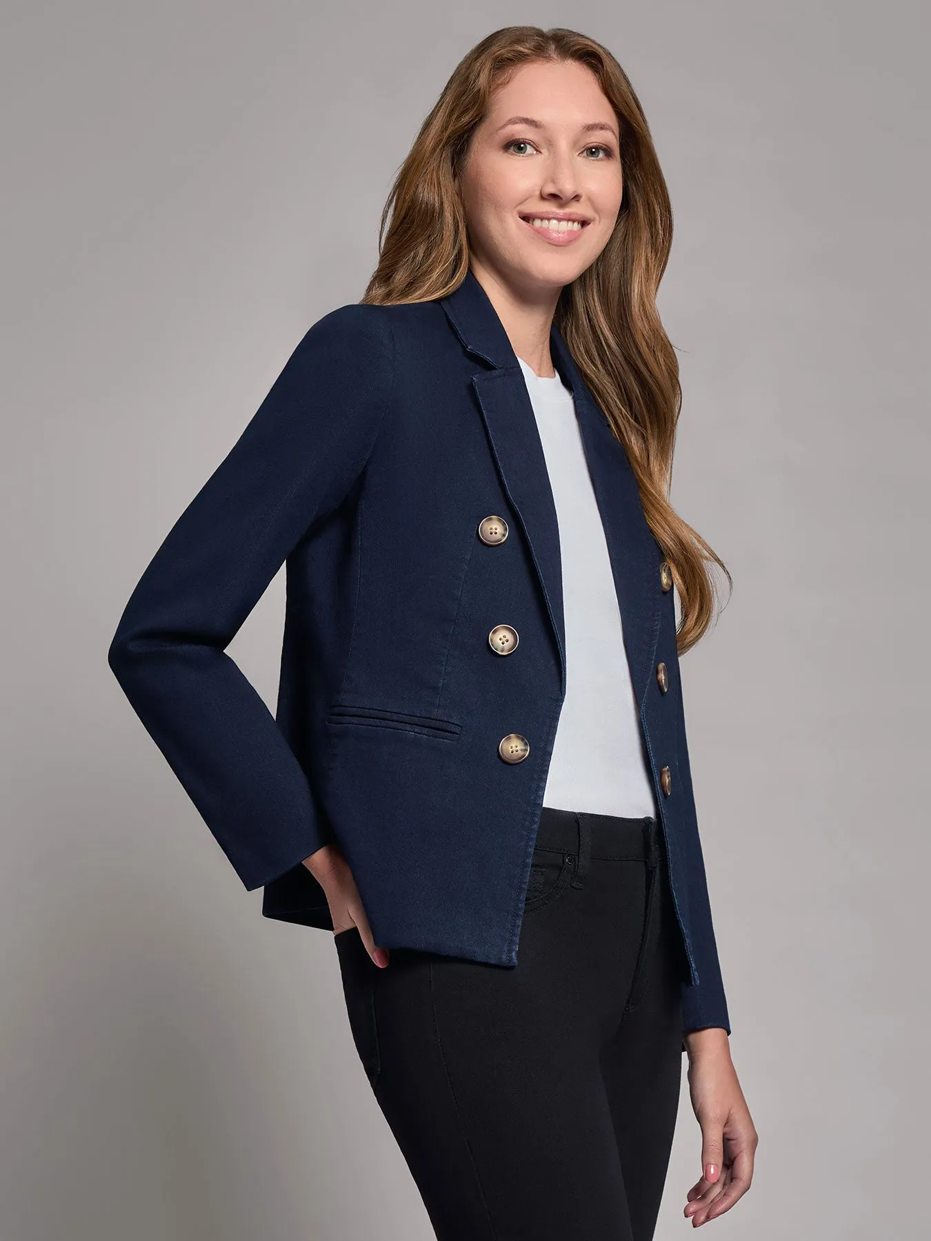 Petite Denim Faux Double-Breasted Jacket