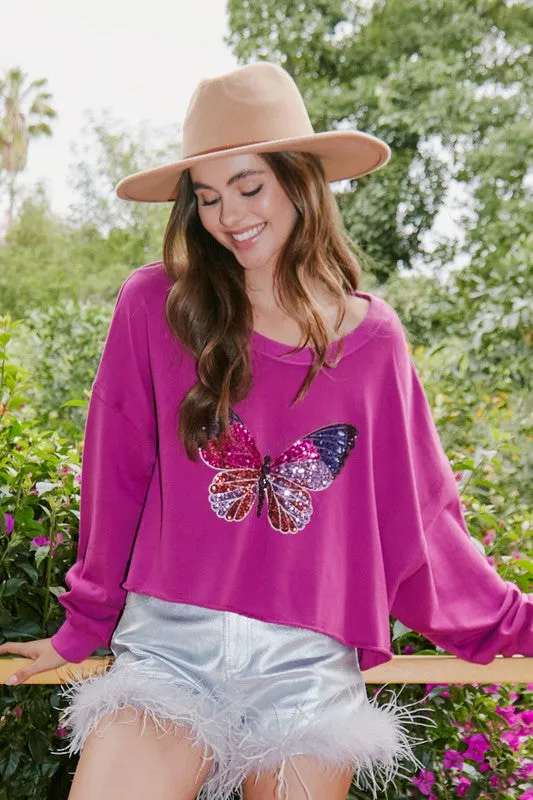 Plum Sequin Butterly Sweatshirt