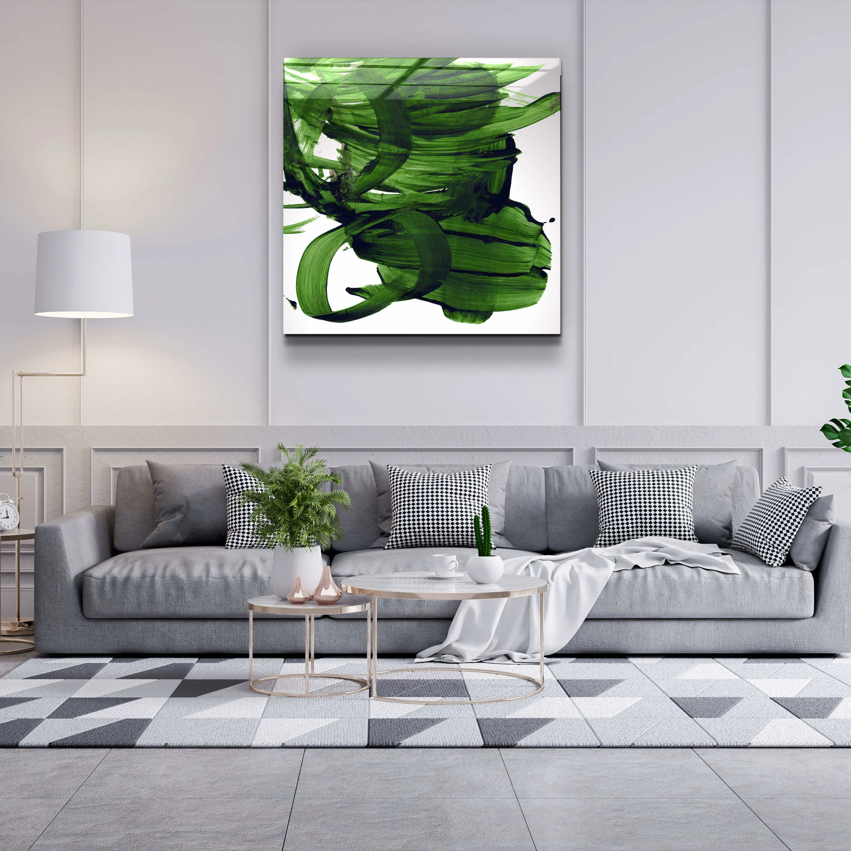 ."Green Abstract Brush Strokes". Designer's Collection Glass Wall Art