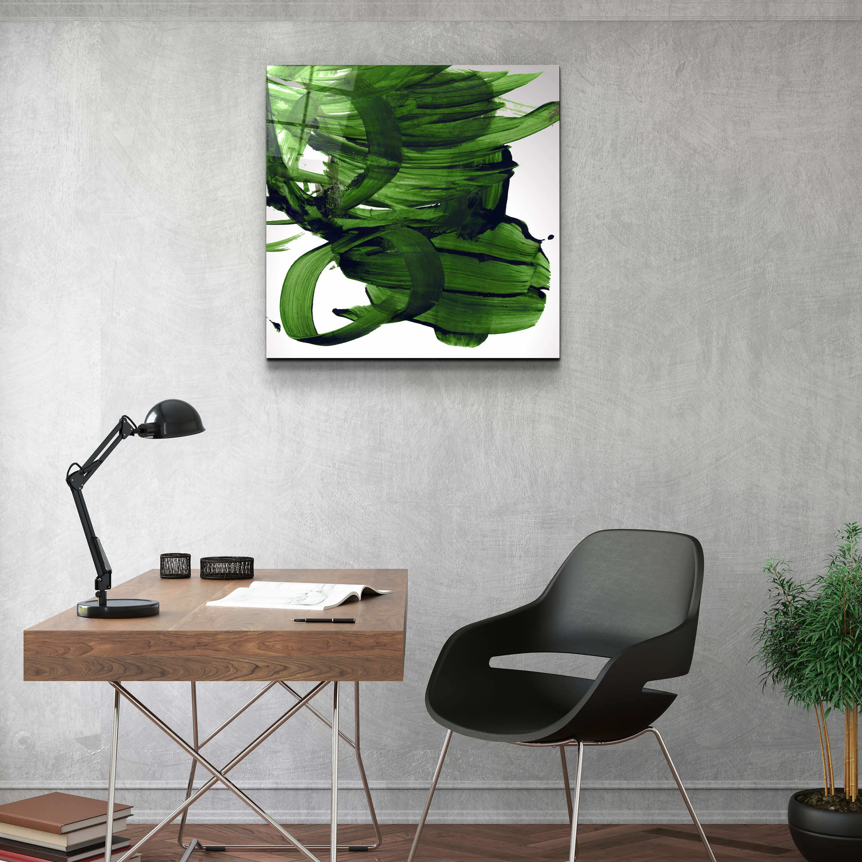 ."Green Abstract Brush Strokes". Designer's Collection Glass Wall Art