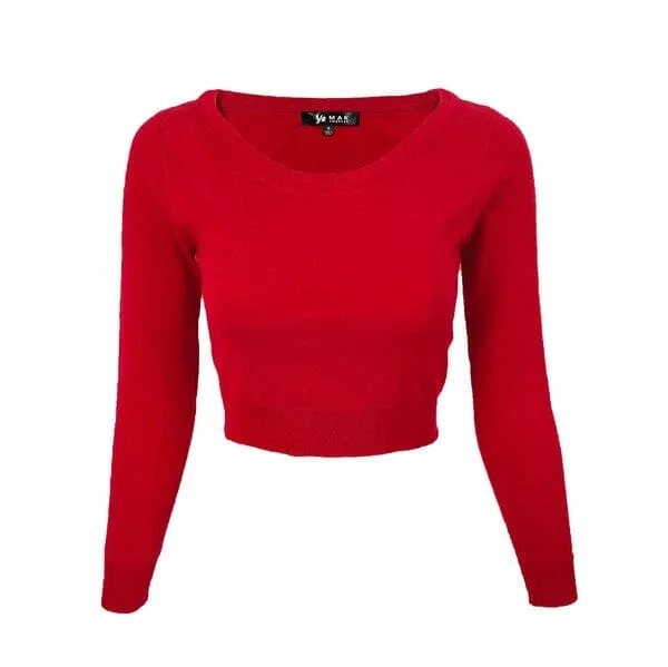 Round Neck Long Slv Crop Sweater Knit Crop Top