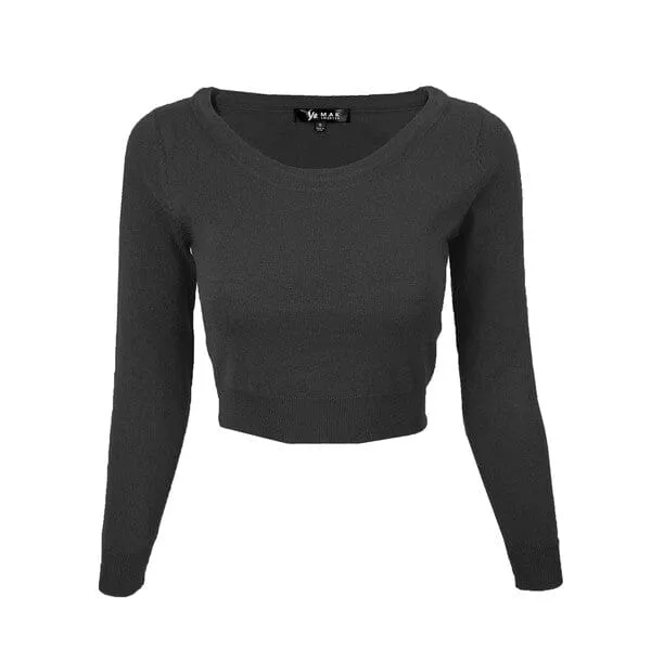 Round Neck Long Slv Crop Sweater Knit Crop Top