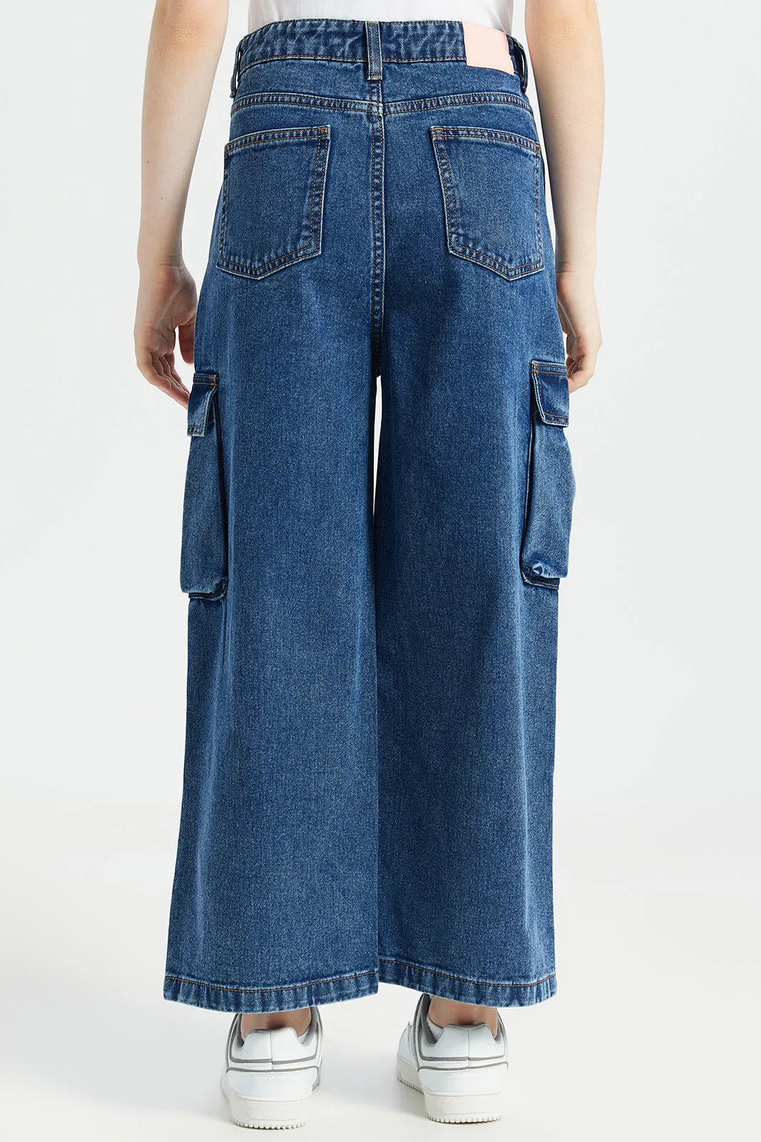 Senior Girls  Blue Wide leg Cargo Pocket Jeans