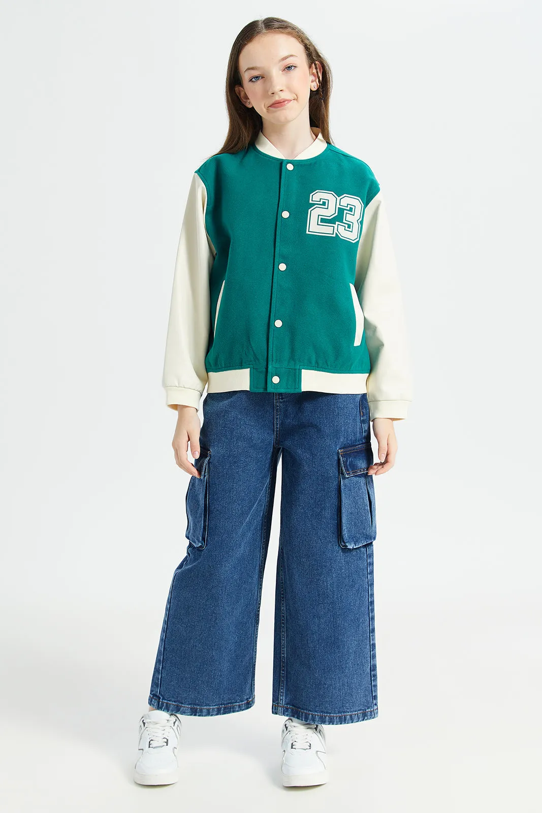 Senior Girls  Blue Wide leg Cargo Pocket Jeans