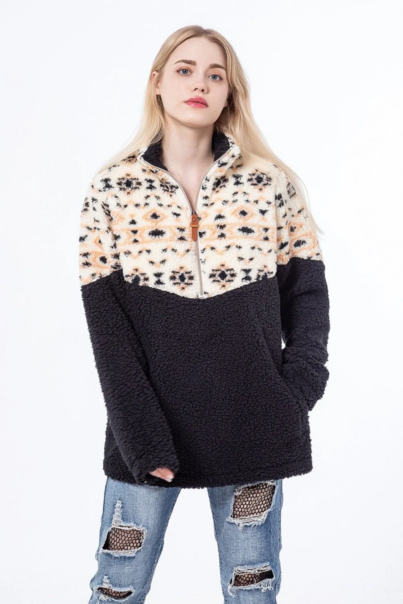 SH1018 Kate Sherpa Pullover w/ Print