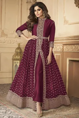 Shamita Shetty Trendy Party Wear Anarkali Suit in Magenta