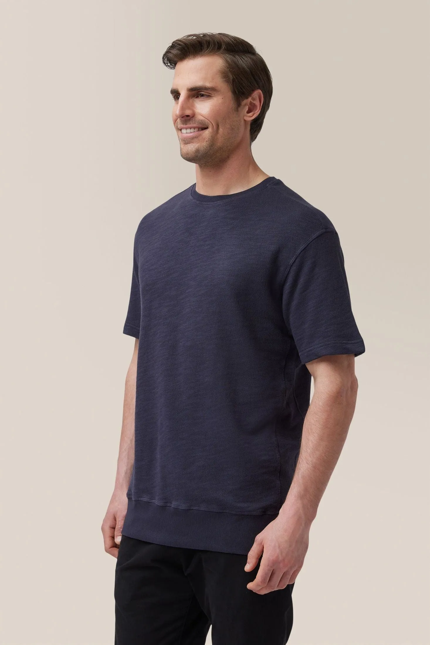 Short Sleeve Crew Sweatshirt | Natural Marled French Terry