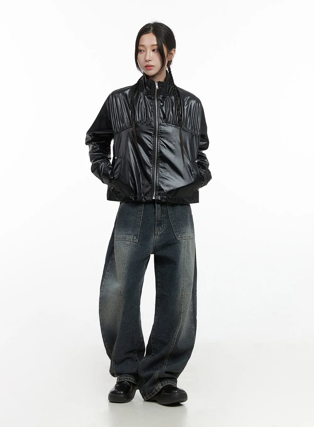 Sleek  Zip-Up Polyester Jacket CS430