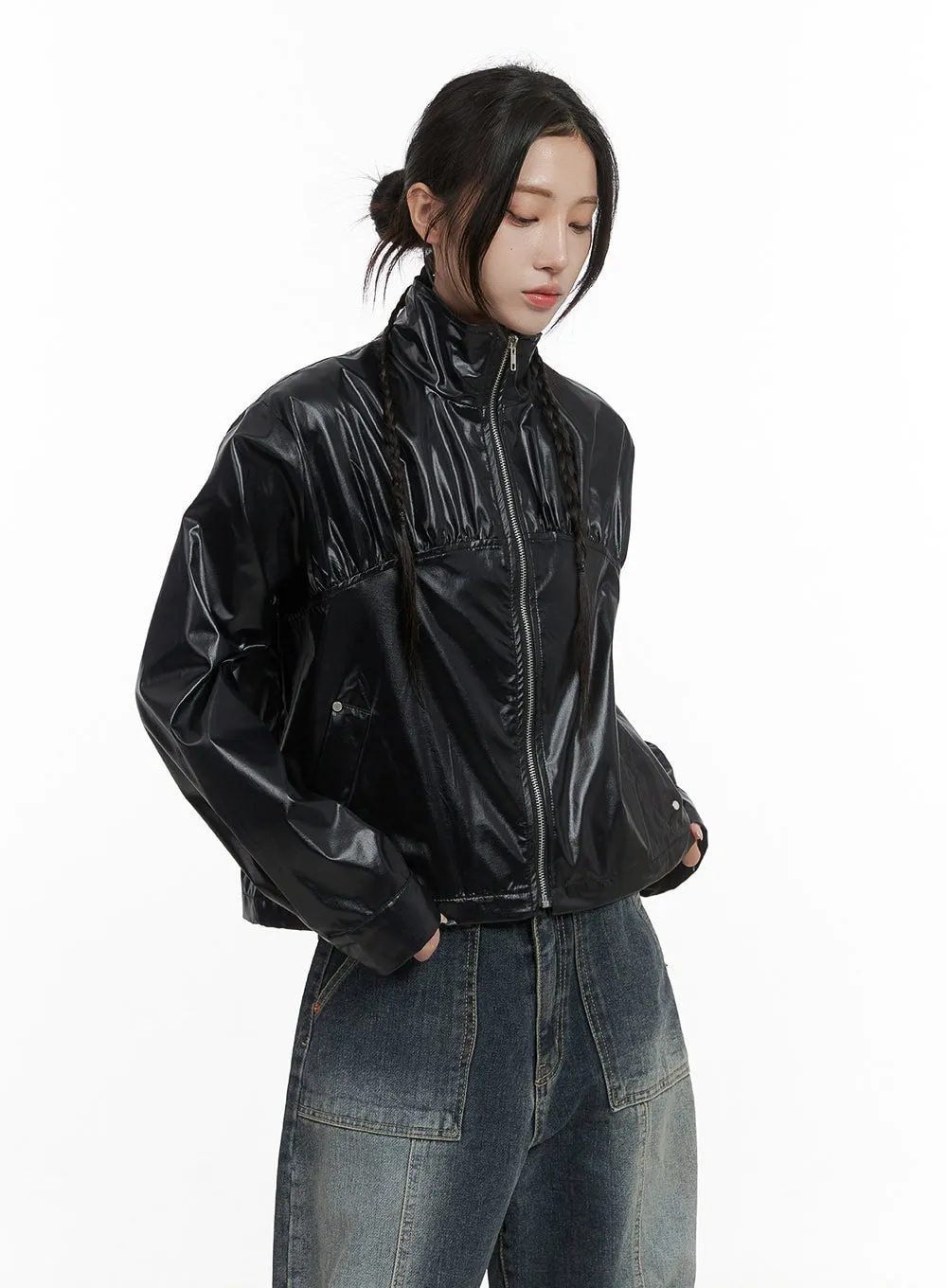 Sleek  Zip-Up Polyester Jacket CS430