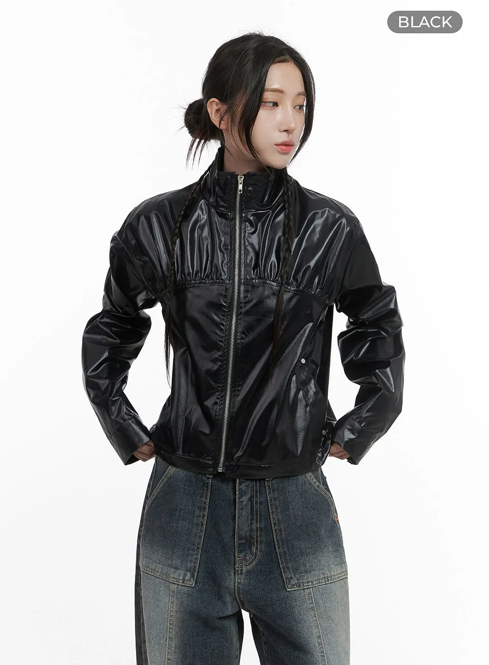 Sleek  Zip-Up Polyester Jacket CS430