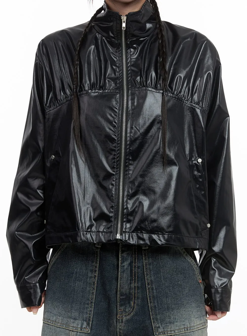 Sleek  Zip-Up Polyester Jacket CS430