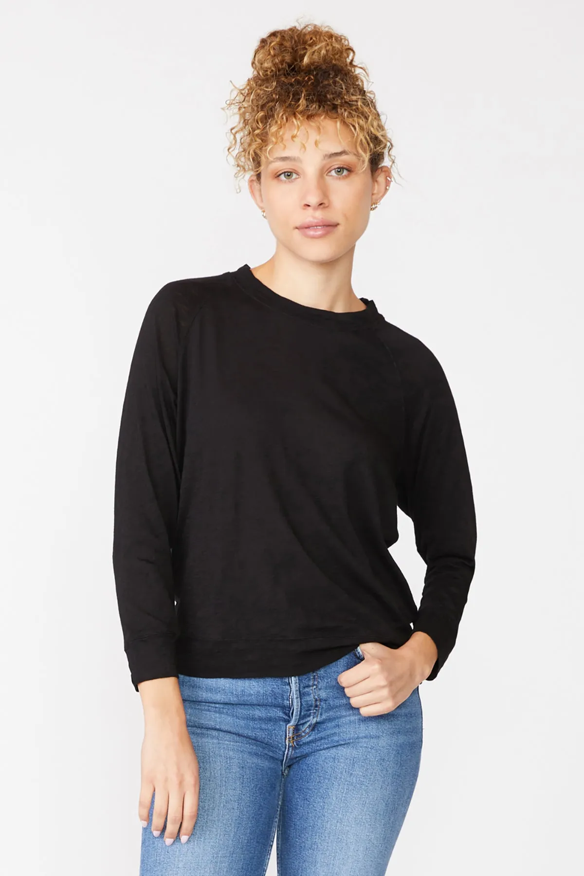 Stateside Supima Slub Jersey Crewneck Sweatshirt Tee in Black