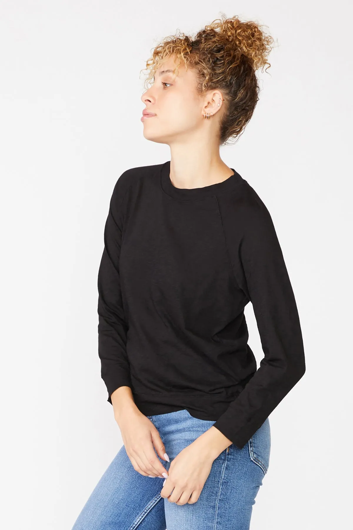 Stateside Supima Slub Jersey Crewneck Sweatshirt Tee in Black