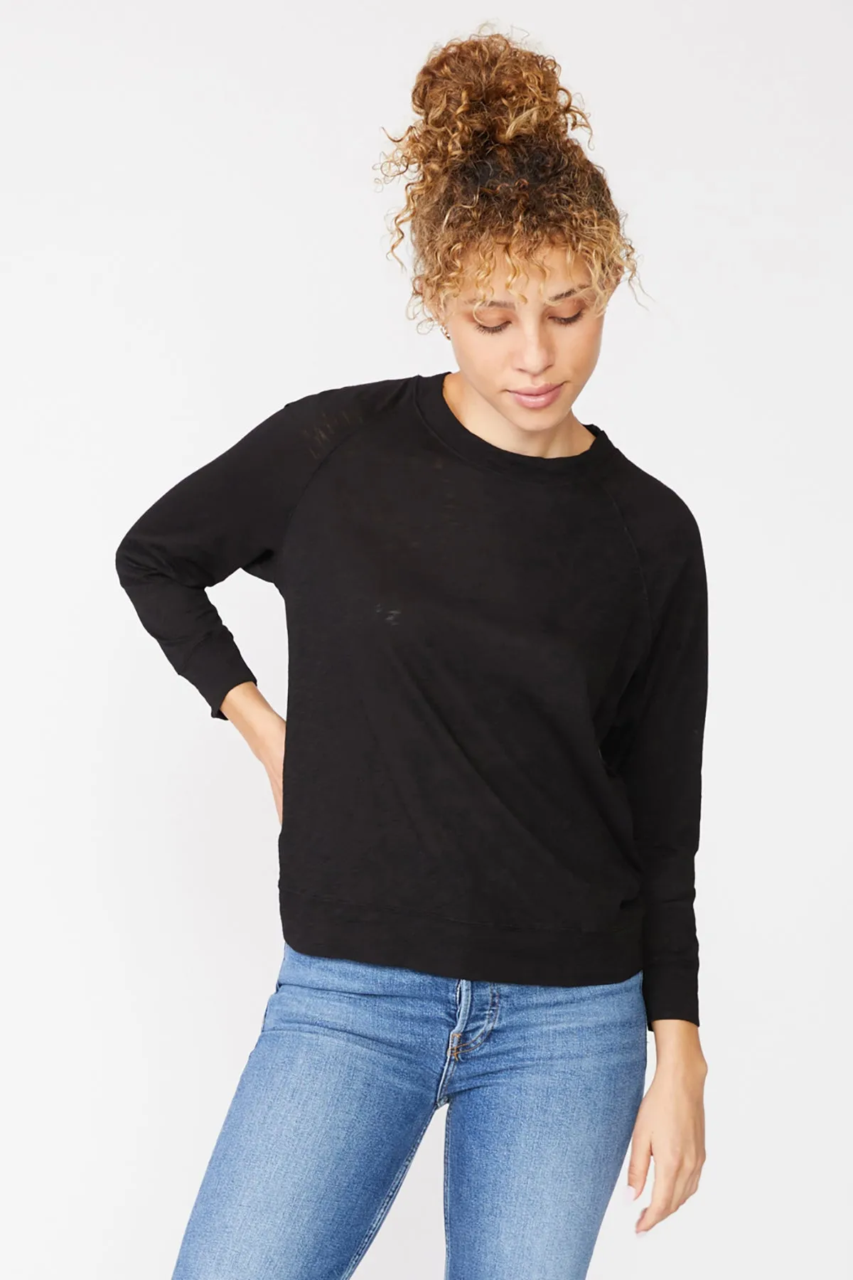 Stateside Supima Slub Jersey Crewneck Sweatshirt Tee in Black