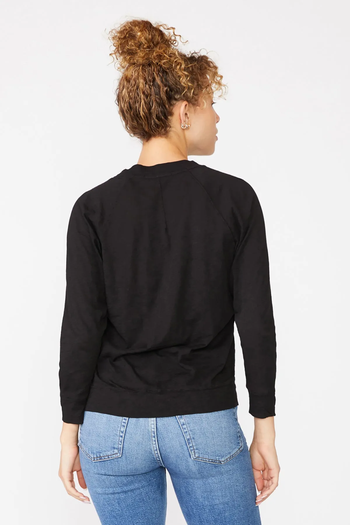 Stateside Supima Slub Jersey Crewneck Sweatshirt Tee in Black