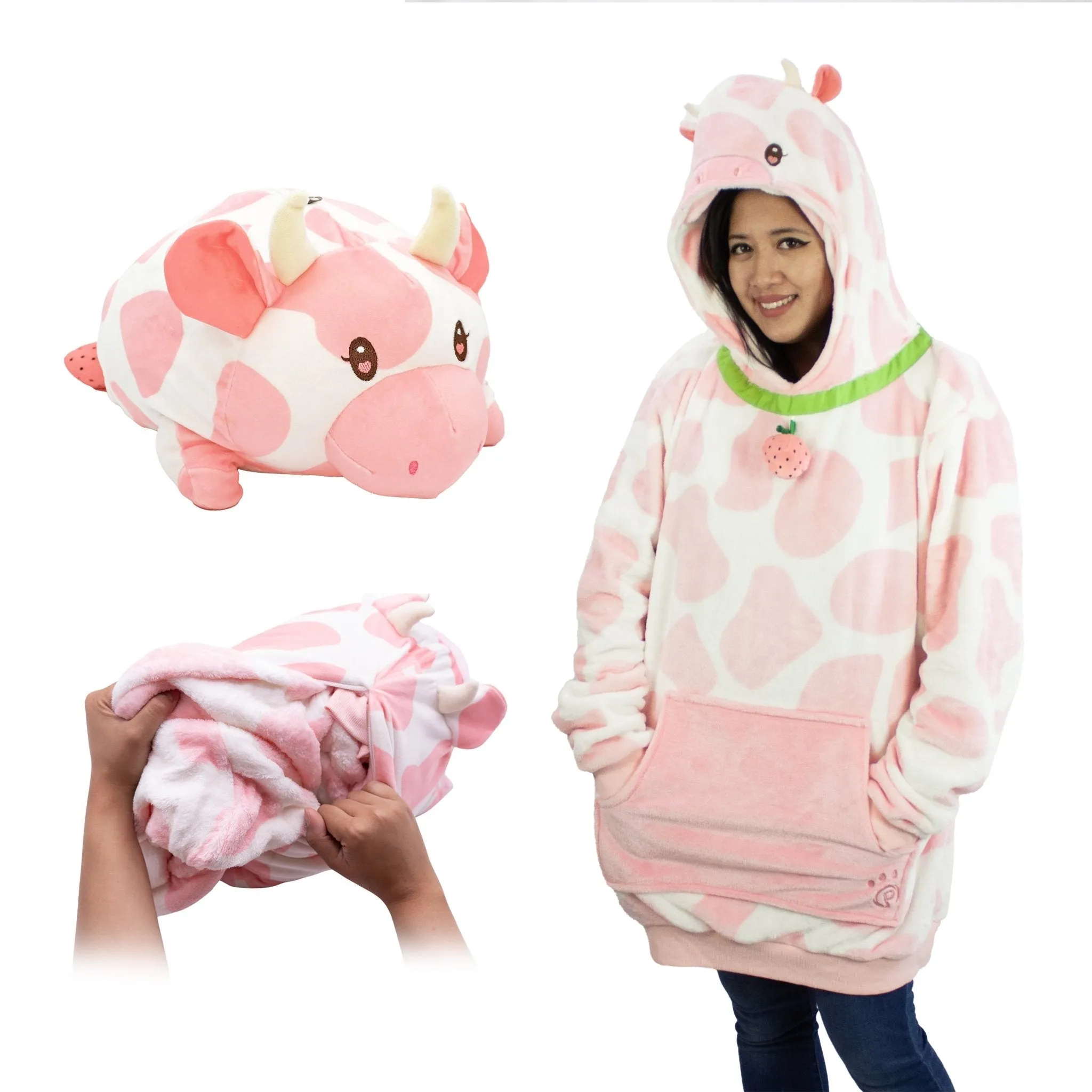 Strawberry Cow Adult Snugible | Blanket Hoodie & Pillow