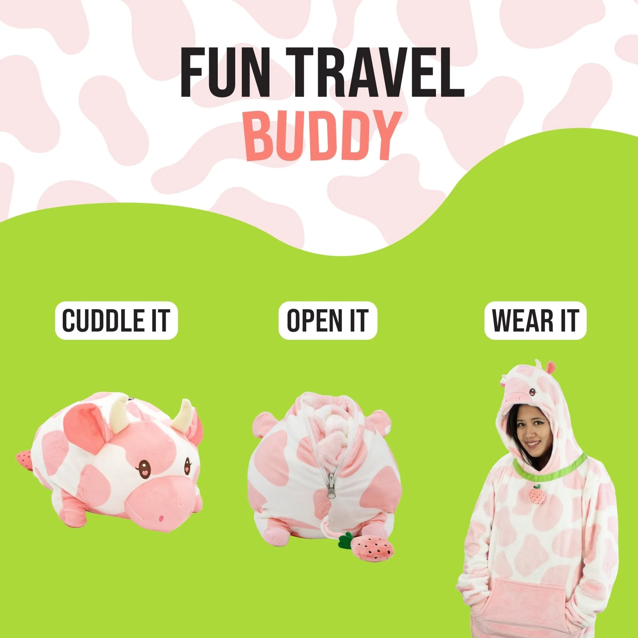 Strawberry Cow Adult Snugible | Blanket Hoodie & Pillow