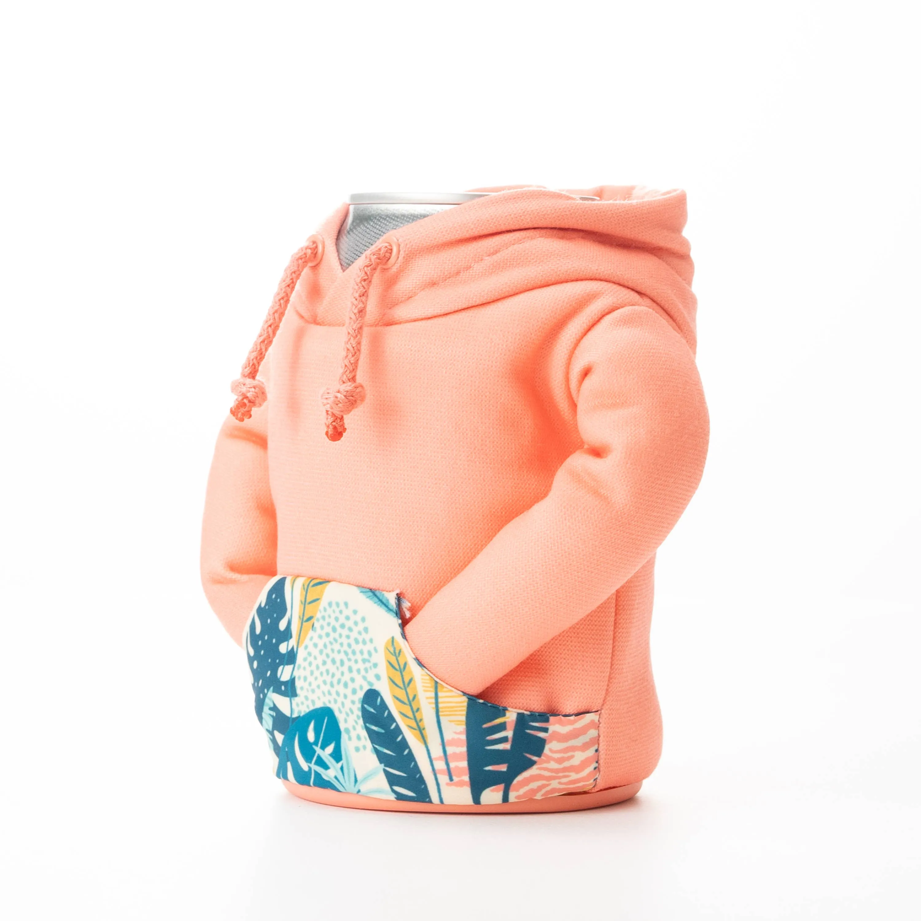 The Hoodie - Insulated Can Cooler - Salmon/Beige Palm