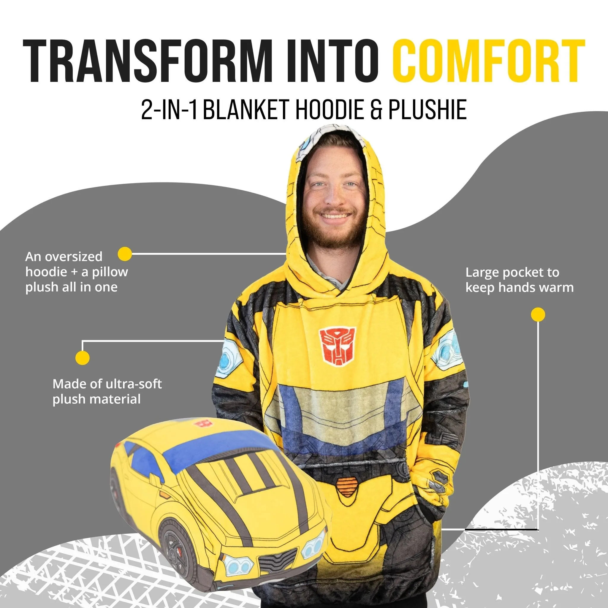 Transformers Bumblebee Adult Snugible | Blanket Hoodie & Pillow