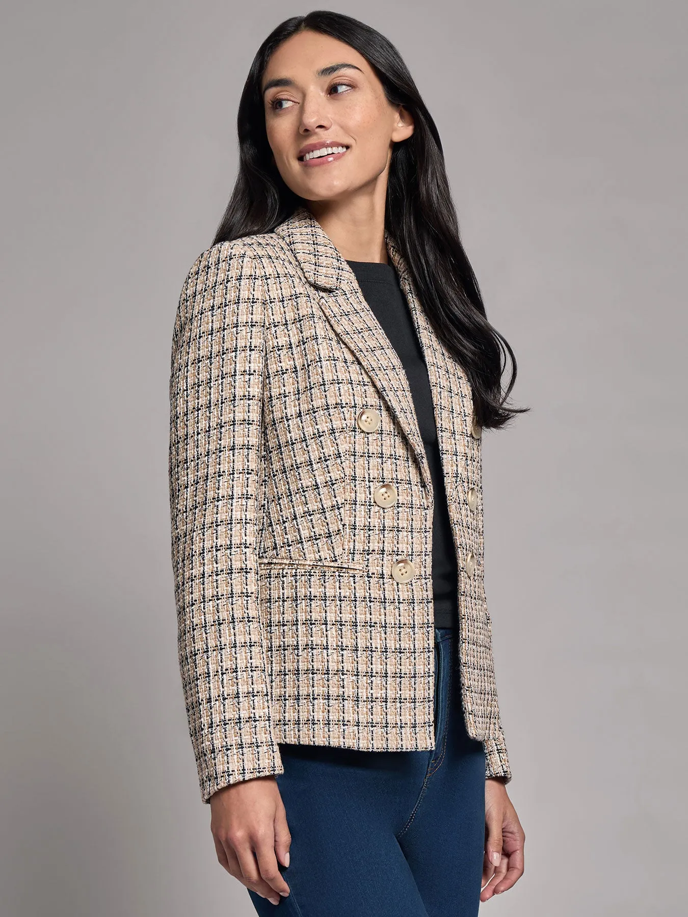 Tweed Faux Double-Breasted Jacket