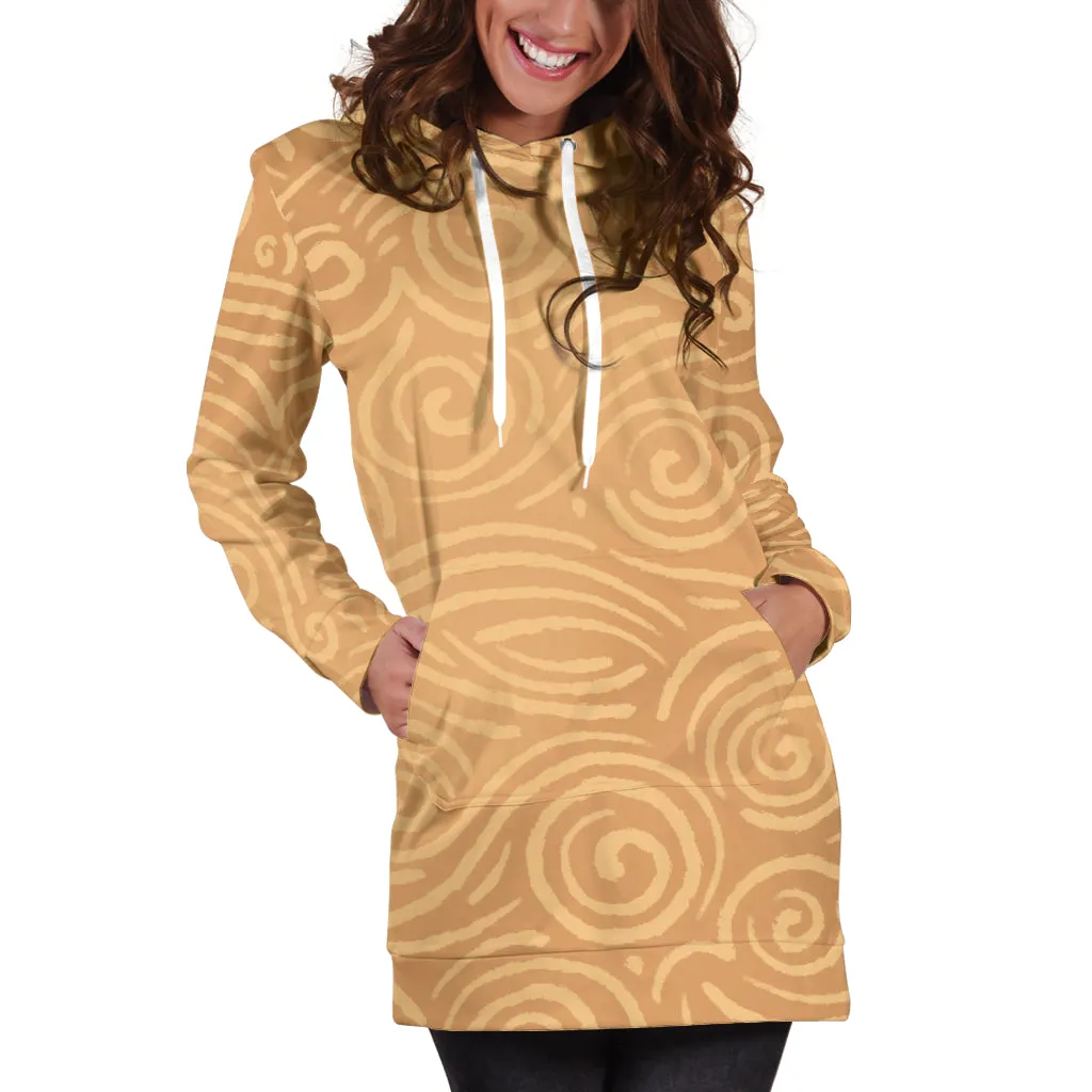 Waves and Spirals - Ocher | Hoodie Dress | Mandalazed