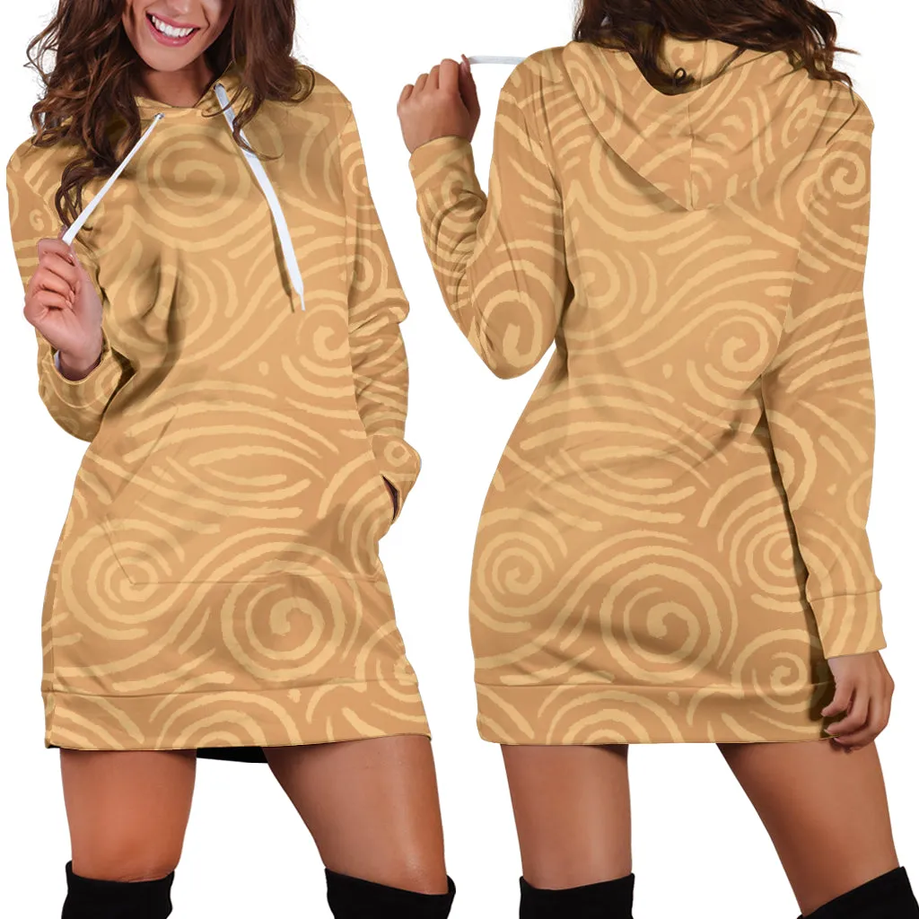 Waves and Spirals - Ocher | Hoodie Dress | Mandalazed