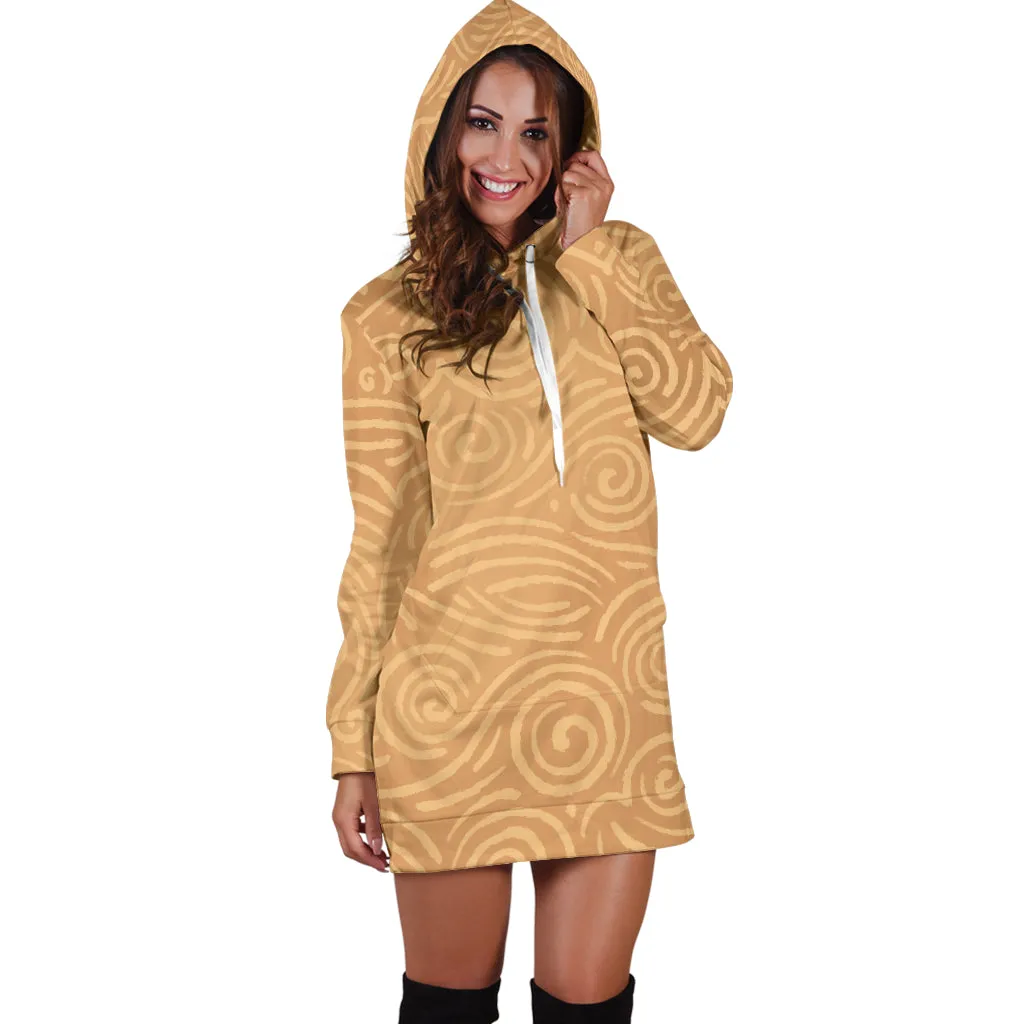 Waves and Spirals - Ocher | Hoodie Dress | Mandalazed