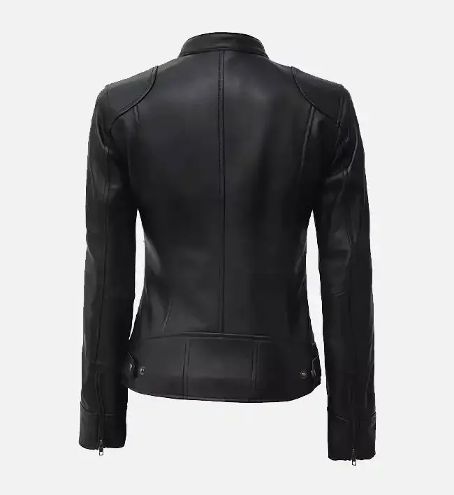 Women’s Black Cafe Racer Real Leather Jacket