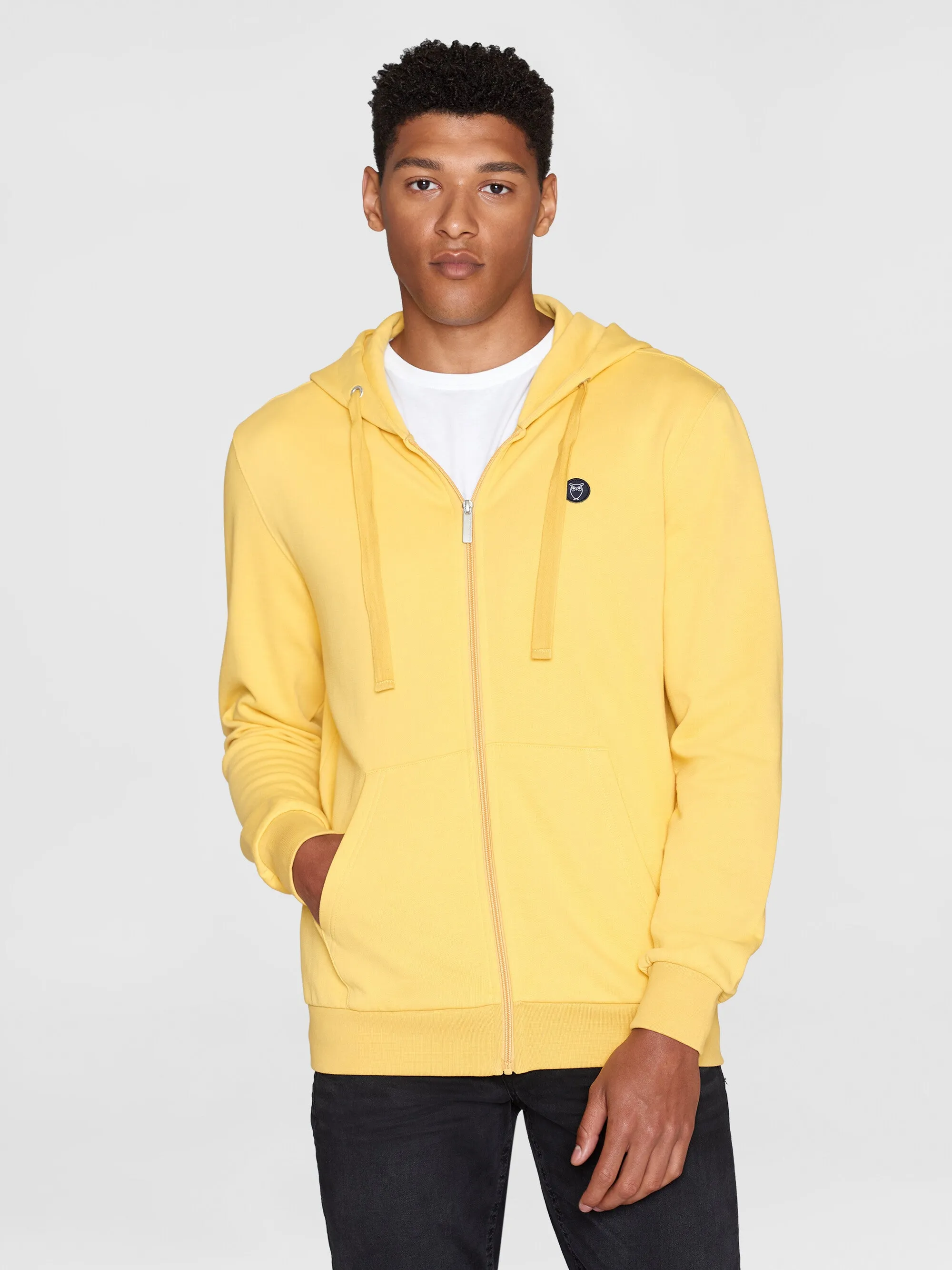 Zip hood kangaroo badge sweat - Misted Yellow