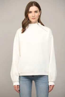 Zipper Trimmed Round Neck Sweatshirt